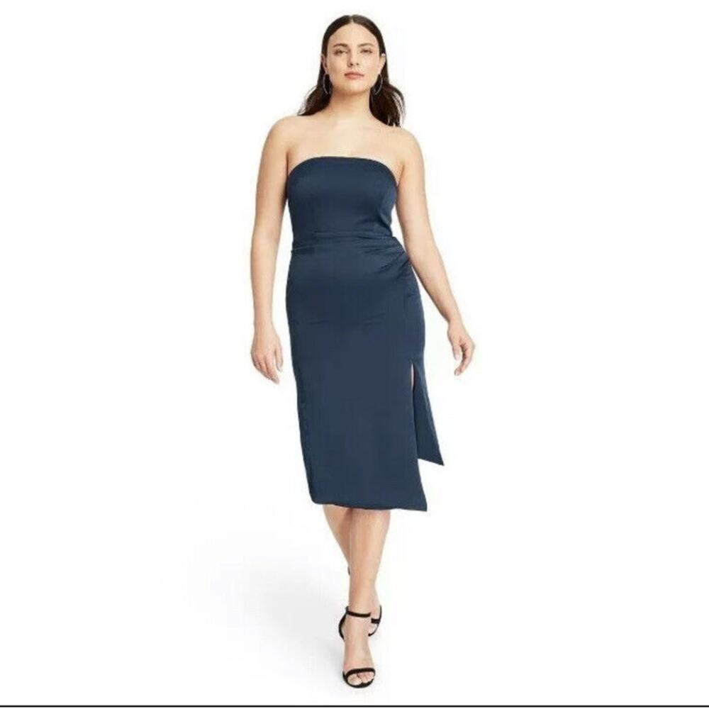 NWT CUSHNIE for Target Navy Blue Strapless Side-Slit Dress Plus‎ Women's 20W